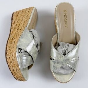 Nomad Wedge Sandals Womens 8 Raffia Silver Taupe Bahama II NEW in Box
